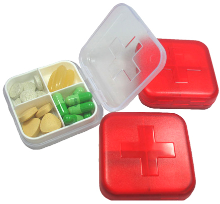 普润 新版十字四格药盒 随身创意小药盒随身提醒可爱药盒子2只装